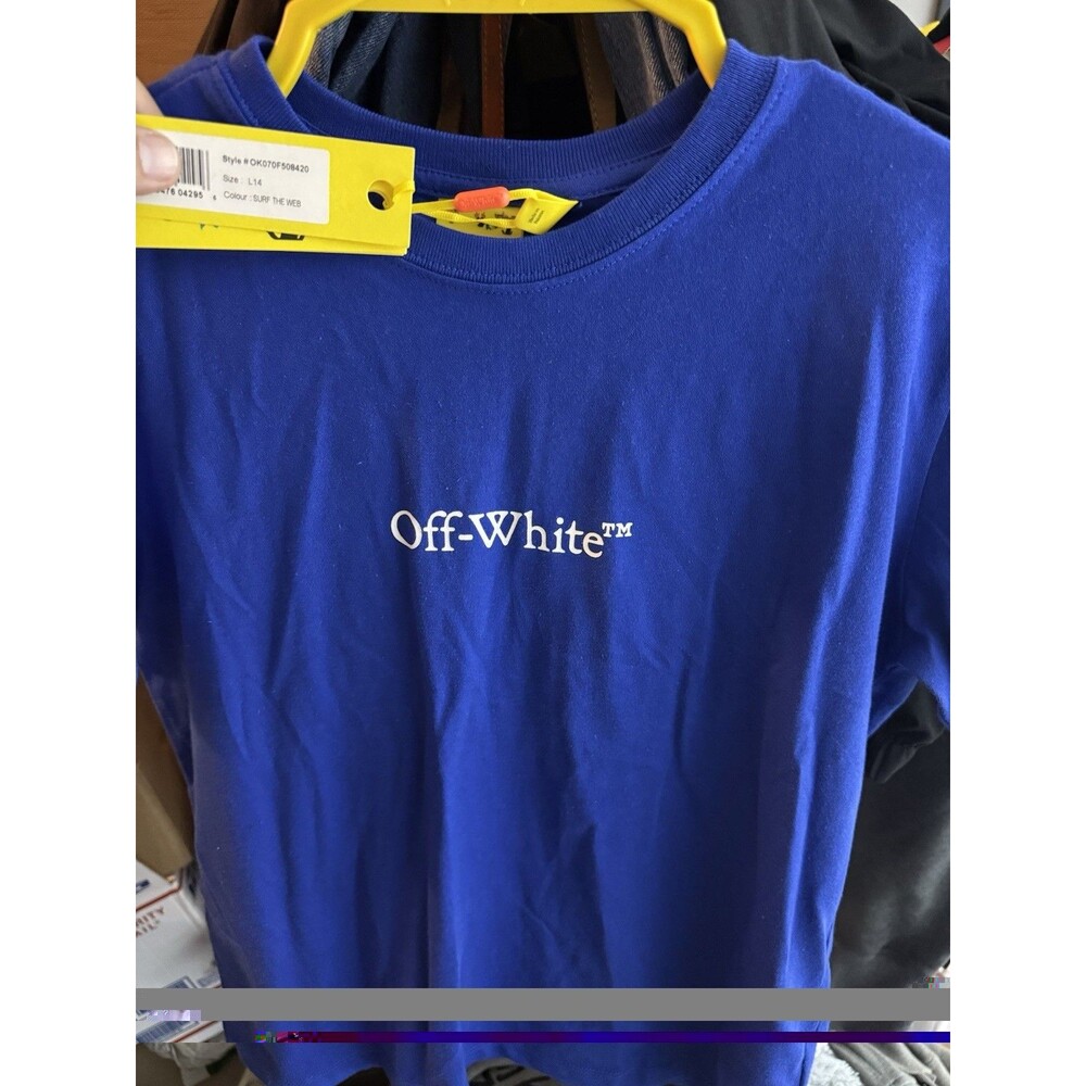 Off White Kids T Shirt Large 14 Tee Logo Virgil Abloh- Brand New With Tags Blue